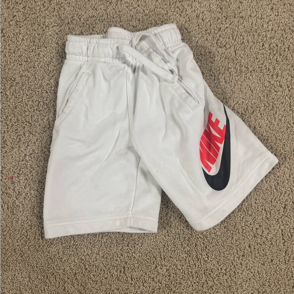 Nike Kids White and Red Logo Shorts